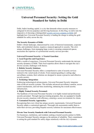 Universal Personnel Security: Setting the Gold Standard for Safety in Delhi