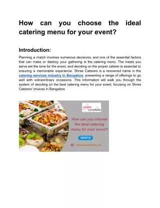 How can you choose the ideal catering menu for your event__Shree Caterers