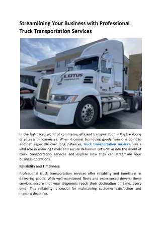 Streamlining Your Business with Professional Truck Transportation Services