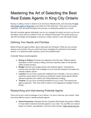 Mastering the Art of Selecting the Best Real Estate Agents in King City Ontario