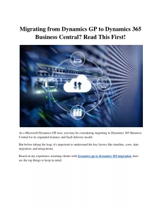 Migrating from Dynamics GP to Dynamics 365 Business Central? Read This First!