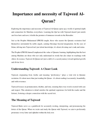 Importance and necessity of Tajweed Al-Quran