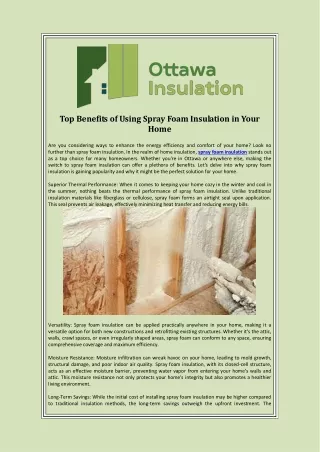 Top Benefits of Using Spray Foam Insulation in Your Home