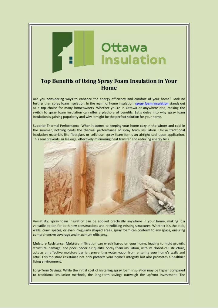 top benefits of using spray foam insulation