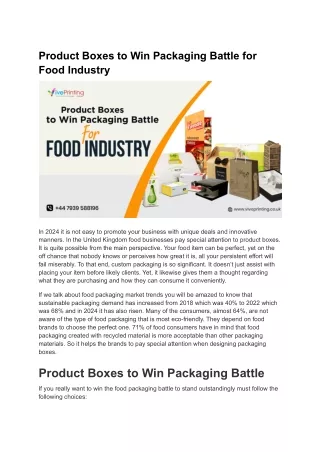Product Boxes to Win Packaging Battle for Food Industry