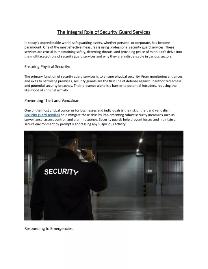 the integral role of security guard services