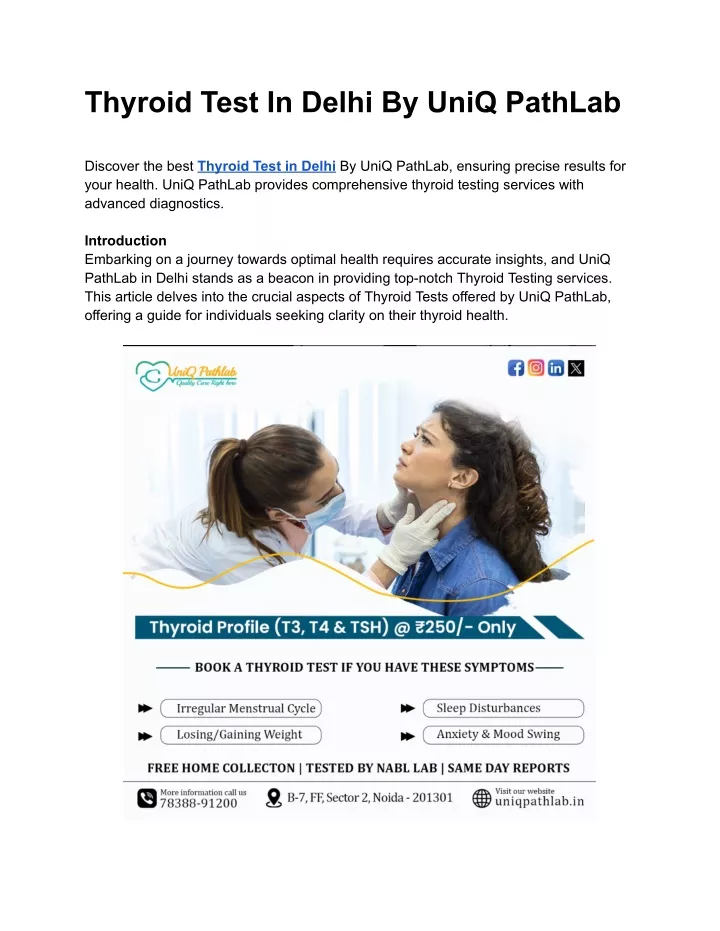 thyroid test in delhi by uniq pathlab