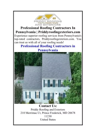 Professional Roofing Contractors In Pennsylvania  Priddyroofingexteriors.com