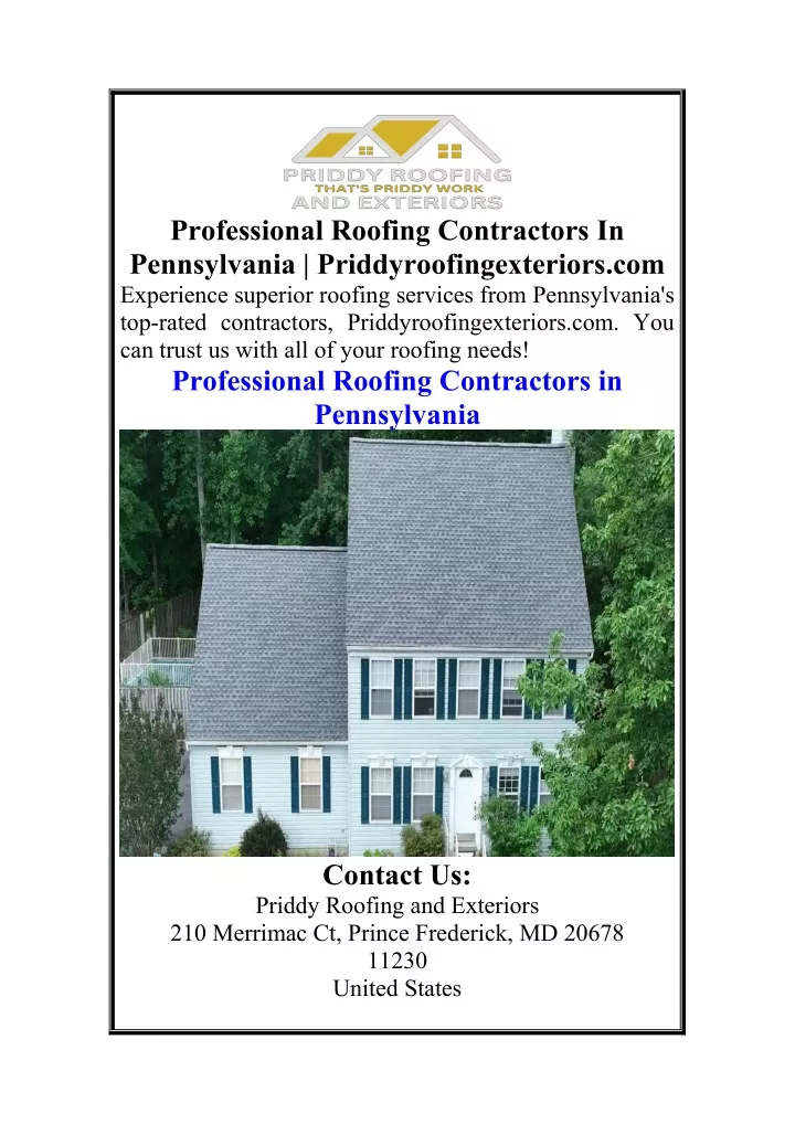 professional roofing contractors in pennsylvania