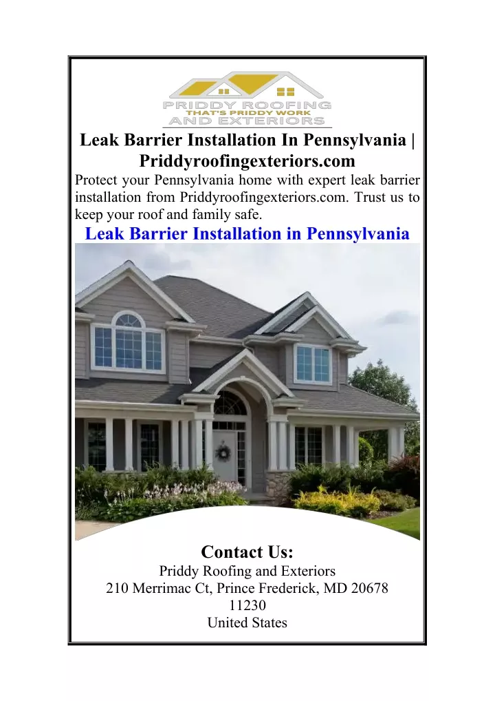 leak barrier installation in pennsylvania