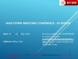 High Potent Medicines Conference -22nd - 24th May 2024