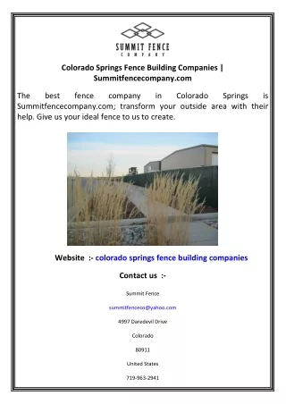Colorado Springs Fence Building Companies  Summitfencecompany.com