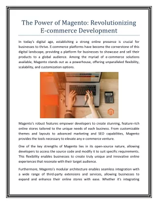 The Power of Magento: Revolutionizing E-commerce Development
