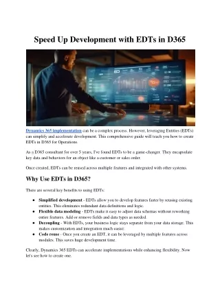 Speed Up Development with EDTs in D365