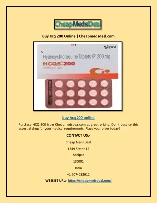 Buy Hcq 200 Online | Cheapmedsdeal.com