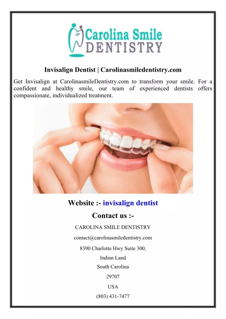 invisalign dentist carolinasmiledentistry com