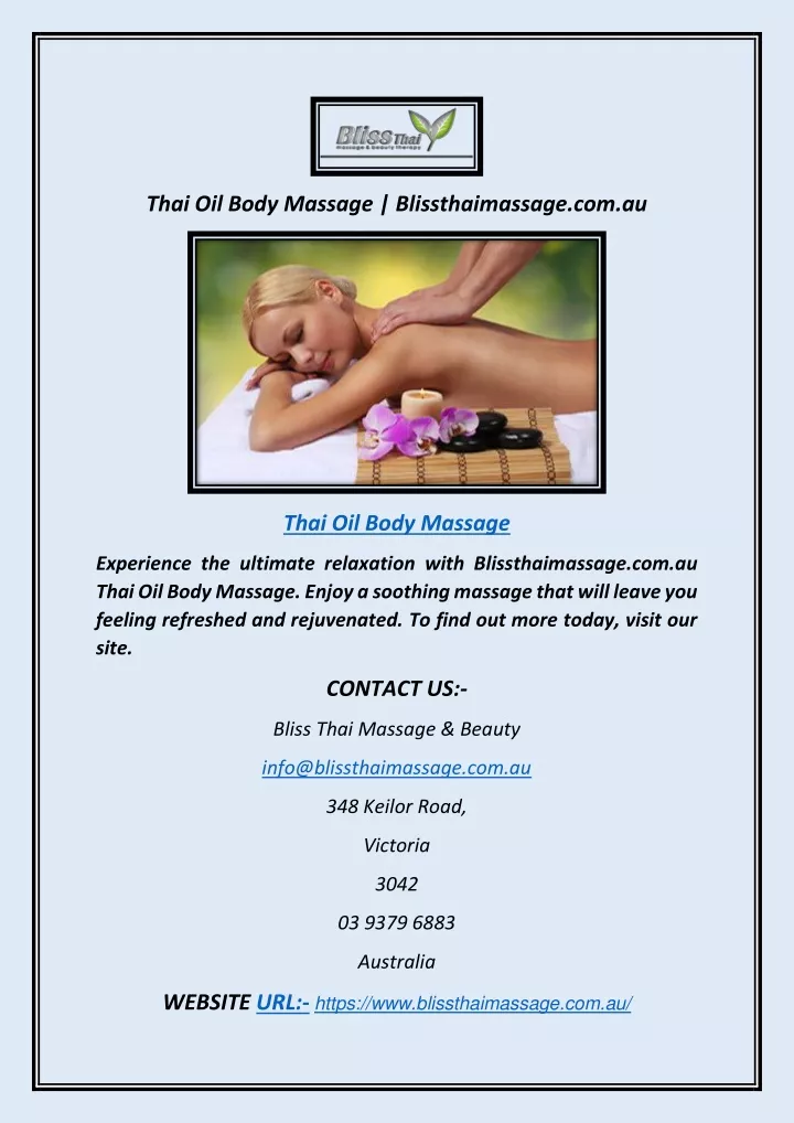 thai oil body massage blissthaimassage com au
