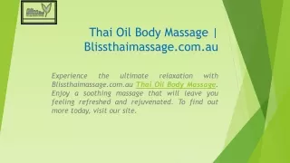 Thai Oil Body Massage | Blissthaimassage.com.au