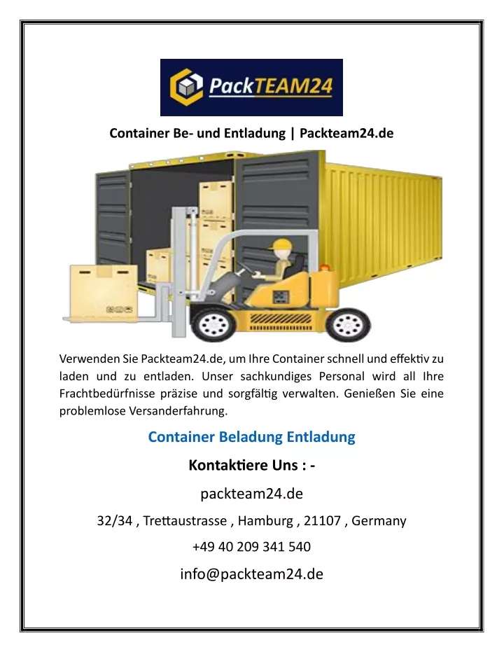 container be und entladung packteam24 de