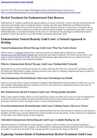 Natural Herbal Treatment for Endometriosis Broadbeach Waters (07) 5539 9798