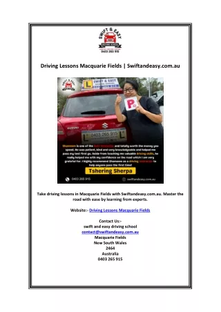 Driving Lessons Macquarie Fields | Swiftandeasy.com.au