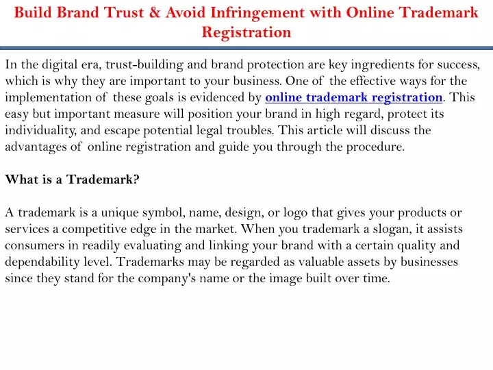 build brand trust avoid infringement with online