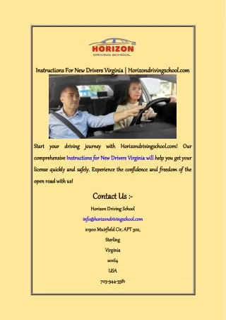Instructions For New Drivers Virginia  Horizondrivingschool com