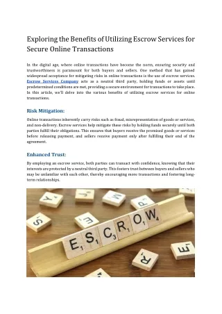 Exploring the Benefits of Utilizing Escrow Services for Secure Online Transactions