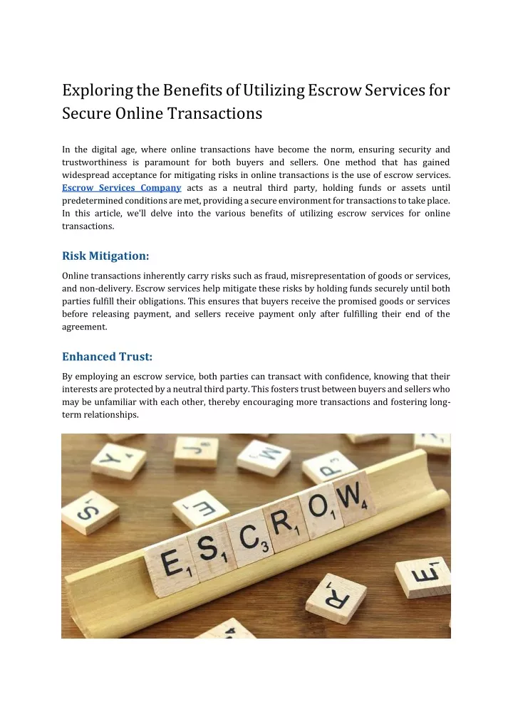 exploring the benefits of utilizing escrow