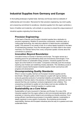 Industrial Supplies from Germany and Europe