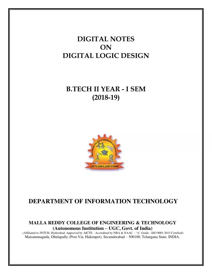 digital notes on digital logic design b tech