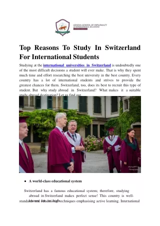 Top Reasons To Study In Switzerland For International Students