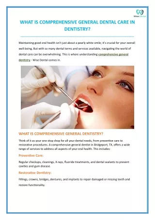 WHAT IS COMPREHENSIVE GENERAL DENTAL CARE IN DENTISTRY