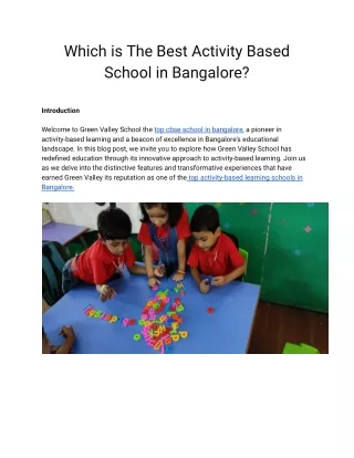 Which is The Best Activity Based School in Bangalore?
