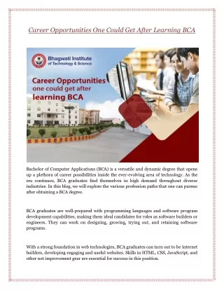 Career Opportunities One Could Get After Learning BCA