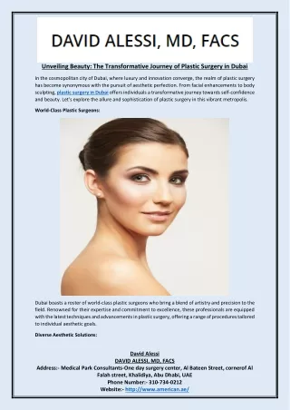 Unveiling Beauty The Transformative Journey of Plastic Surgery in Dubai