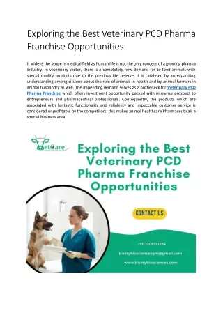 Exploring the Best Veterinary PCD Pharma Franchise Opportunities