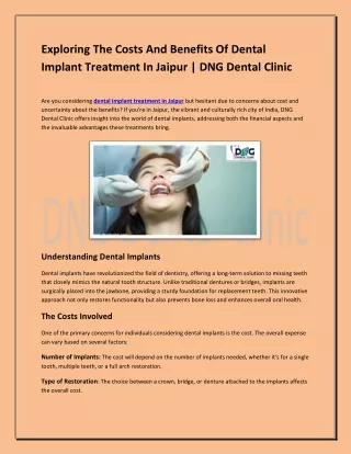 Exploring The Costs And Benefits Of Dental Implant Treatment In Jaipur