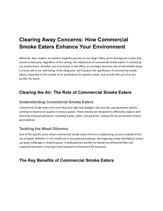 Clearing Away Concerns: How Commercial Smoke Eaters Enhance Your Environment