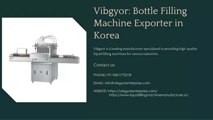 vibgyor bottle filling machine exporter in korea