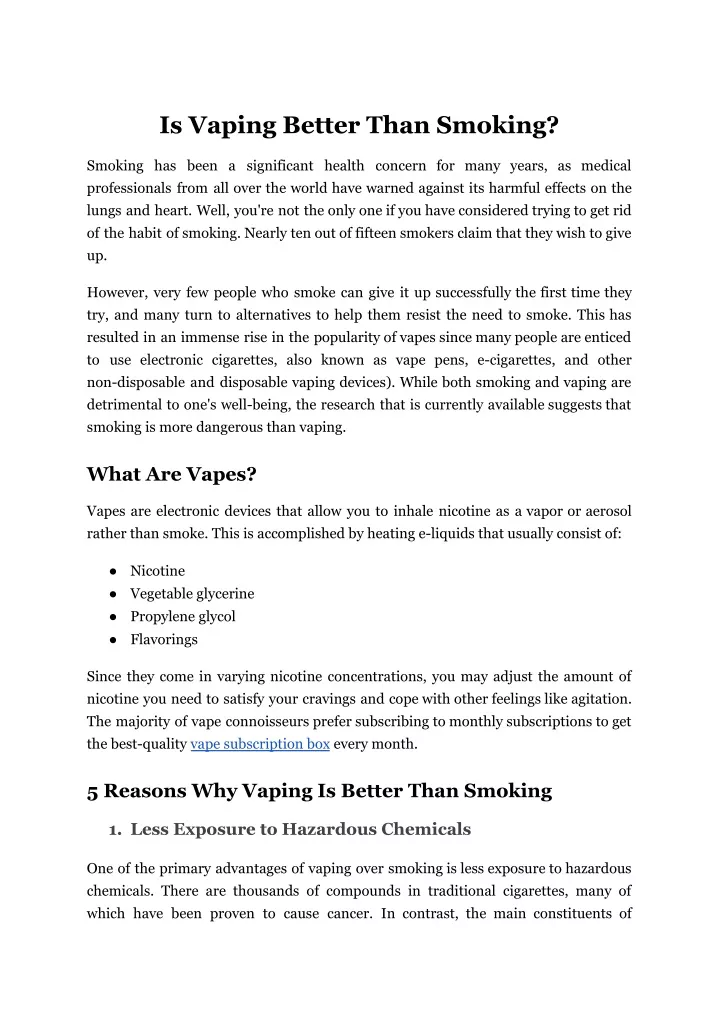 is vaping better than smoking