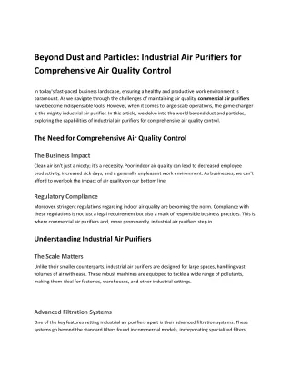 Beyond Dust and Particles: Industrial Air Purifiers for Comprehensive Air