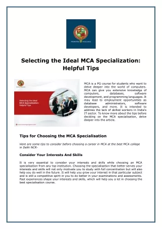 Selecting the Ideal MCA Specialization