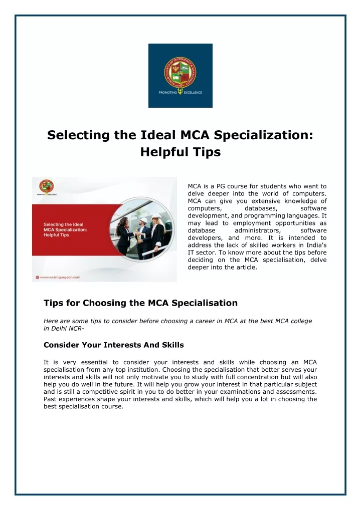selecting the ideal mca specialization helpful