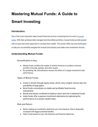 Mastering Mutual Funds: A Guide to Smart Investing