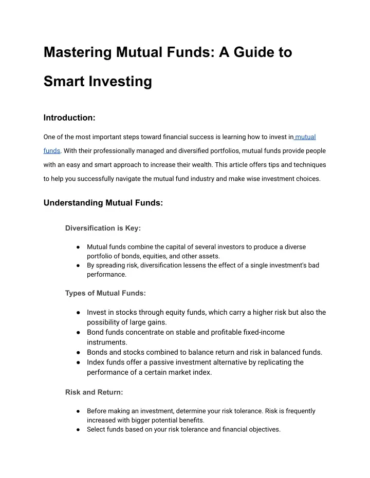 mastering mutual funds a guide to