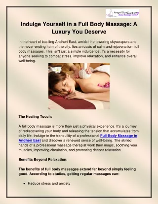 Indulge Yourself in a Full Body Massage A Luxury You Deserve