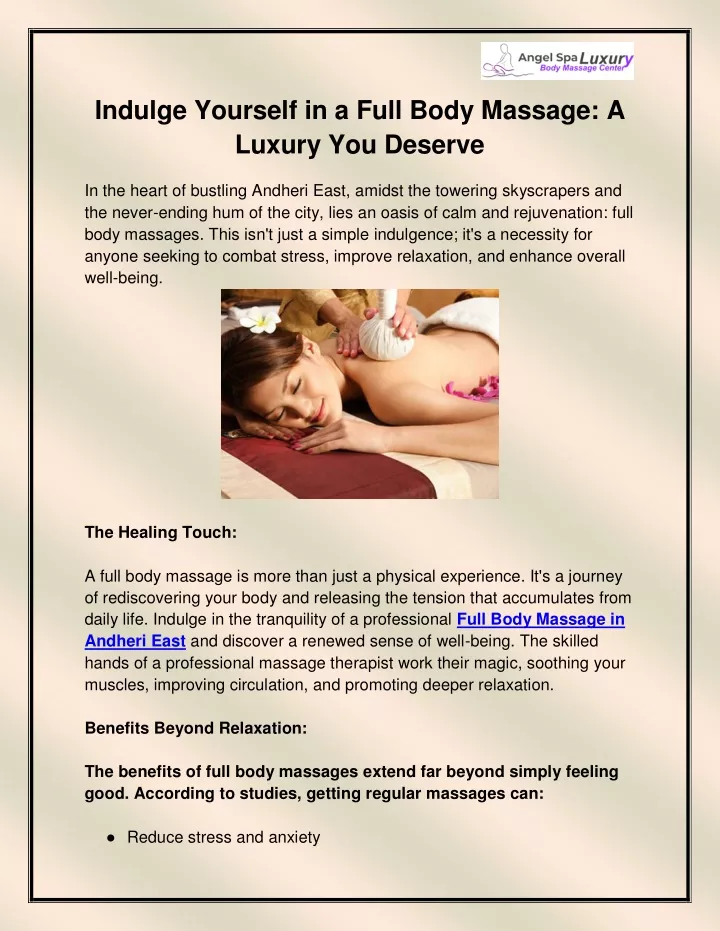 indulge yourself in a full body massage a luxury