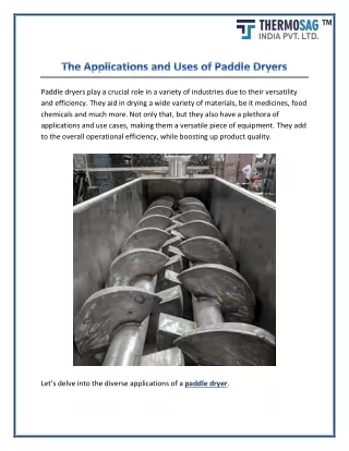 The Applications and Uses of Paddle Dryers