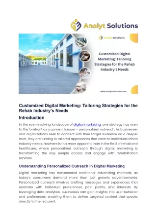 Customized Digital Marketing Tailoring Strategies for the Rehab Industry’s Needs